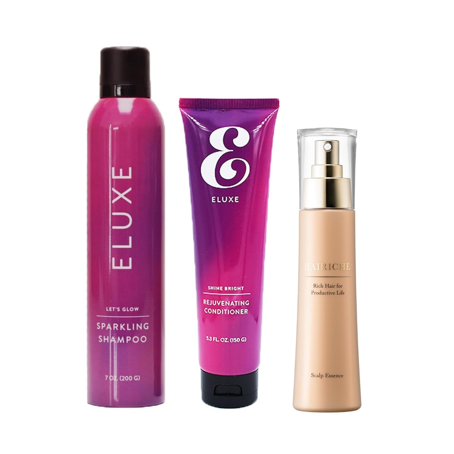 ELUXE Advanced Essentials Kit - Carbonic Acid Shampoo, Conditoner and HAIRICHE Scalp Essence - Anti-Frizz Formula, Scalp Care for Thicker, Fuller, and Healthier Hair